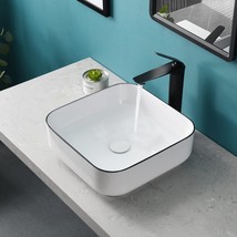 Davivy 15&#39;&#39; Square Vessel Sink With Pop Up Drain,Bathroom Vessel Sinks,White - £68.72 GBP