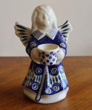 Vintage Wiza Boleslawiec Polish Pottery Angel Taper Candle Holder Figurine 7&quot; - $19.99