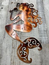 Sitting Mermaid Sipping Wine - Metal Wall Art - Copper 30&quot; tall Left Facing - $99.73