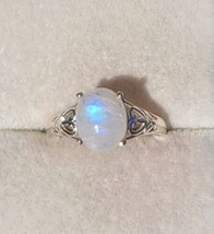 Rainbow Moonstone Solitaire Ring in Solid Sterling Silver 3.10 ctw Sz 5 - £23.55 GBP
