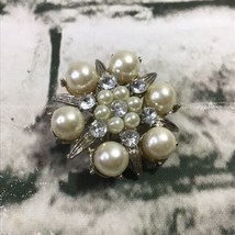 Vintage Rhinestone Faux Pearl Brooch Star Burst Cluster Costume Jewelry Pin - $19.79