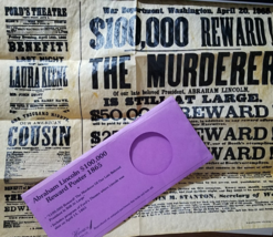 Abraham Lincoln $100,000 Reward Poster 1865 parchment reproduciton sheet - $2.95