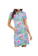 NWT Ladies IBKUL LARISA Turquoise Multi Short Sleeve Mock Golf Dress - X... - $69.99