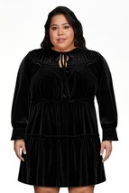 ELOQUII Elements Women&#39;s Plus Size Velvet Dress with Ruffle Yoke Black S... - $29.99