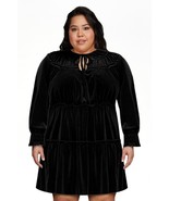 ELOQUII Elements Women&#39;s Plus Size Velvet Dress with Ruffle Yoke Black S... - £23.89 GBP