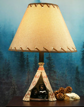 Campfire Story Time Bear Cubs Reading In Teepee Hut Rustic Table Lamp With Shade - £79.61 GBP