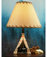 Campfire Story Time Bear Cubs Reading In Teepee Hut Rustic Table Lamp Wi... - $134.80 CAD