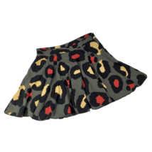 Y2K Skater Skirt S Vtg Circle Mini Floaty Rayon Print Grey Gold Red InvisibleZip - £19.71 GBP