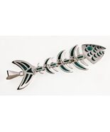 Taxco Mexico Sterling Silver Articulating Fishbone Pendant Turquoise Inl... - €509,44 EUR