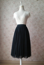 Navy Blue Tulle Midi Skirt Women Custom Plus Size Tulle Party Skirt image 7