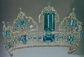 925 Sterling Silver 55ct. Blue Topaz 18ct. Diamond Bridal Tiara Fine Jew... - £488.45 GBP