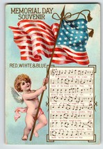 Decoration Memorial Day Postcard Red White &amp; Blue Song Cupid Angel Flag Unposted - £7.80 GBP