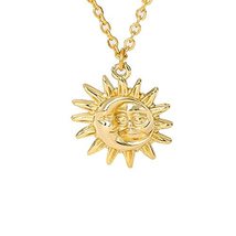 Bohemian Moon and Sun Face Pendant Necklaces Golden Minimalist Layered Coin Neck - £20.04 GBP