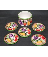 Porcelain Fruit Round Coasters Hand Painted Set Of 5 With Holder - Unbra... - $260.81 MXN