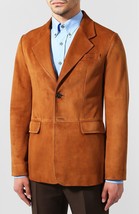 Leather Blazer Mens Coat Men Vintage Soft Lambskin Fit Slim Two Button Tan 45 - £74.77 GBP+