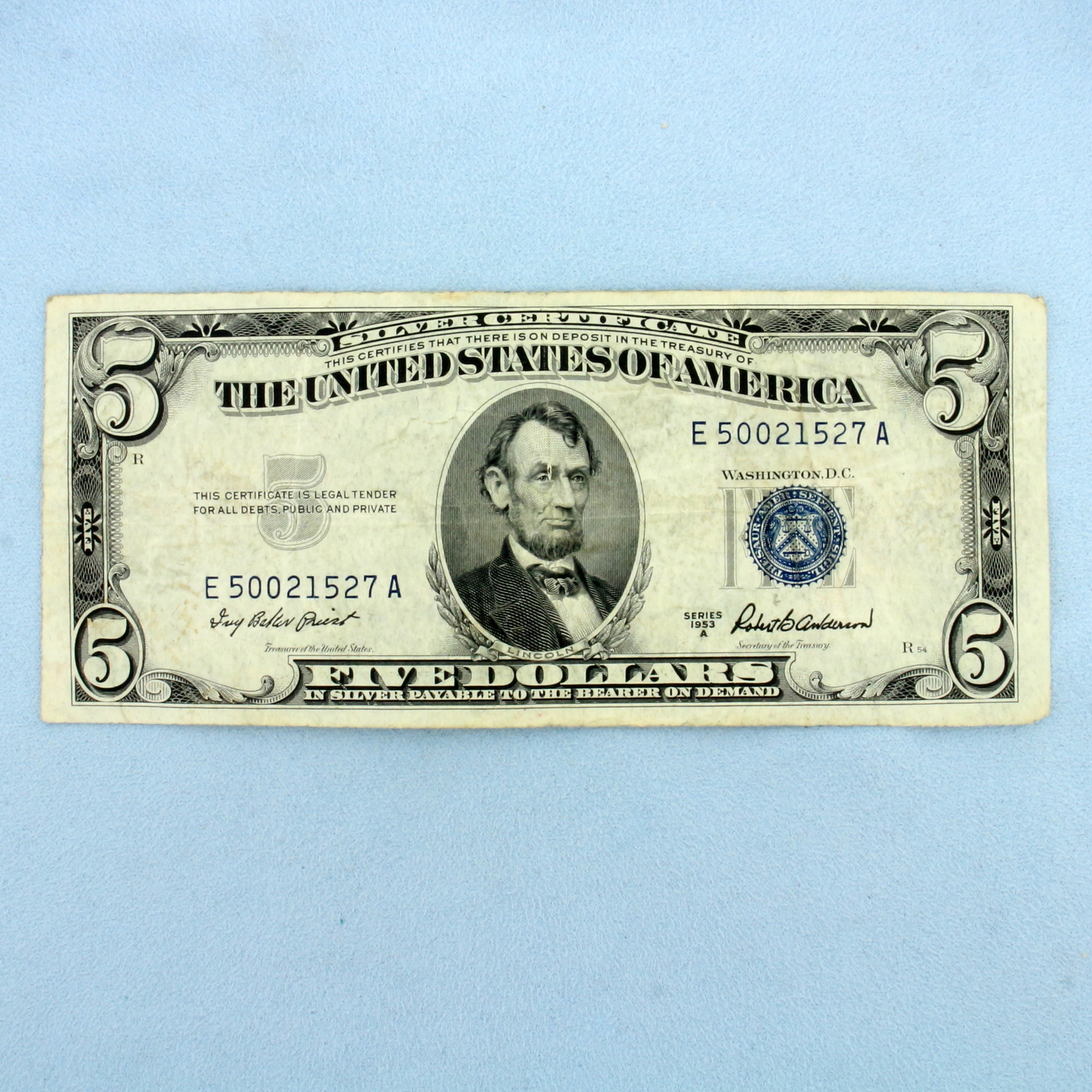  $5 Silver Certificate Blue Seal Federal Reserve Note Bill - $30.25