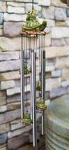 Ebros Tortoise Piggybacking Green Frog With Snail Garden Patio Wind Chime Decor - £27.17 GBP