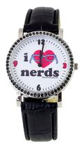 David &amp; Goliath Black White I Love Nerds Metal Cubic Zirconia Crystal Wa... - $18.56