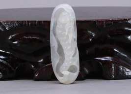 Chinese Hetian Jade Pendant w Worm &amp; Fortune Bat - £94.90 GBP