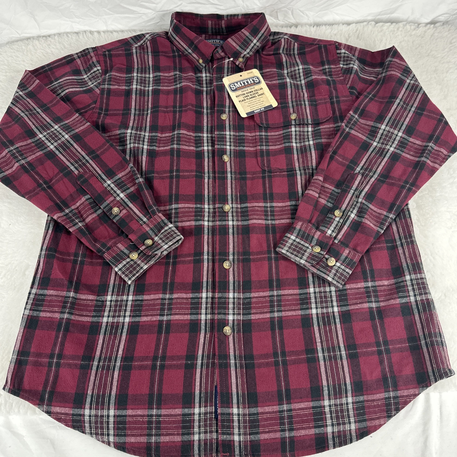 Mens Flannel Shirt Large Smiths Workwear Multicolor Plaid  Pocket Outdoo... - $18.46