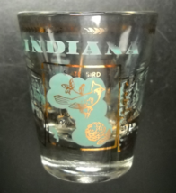 Indiana Shot Glass Clear Glass with Baby Blue Gold Postcard Style State Icons - £5.60 GBP