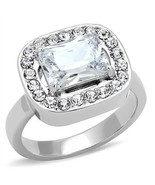 4.46 Ct Emerald Cut Halo Simulated Diamond Stainless Steel Wedding Ring ... - £43.73 GBP