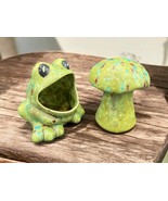 Vintage Green Ceramic Frog Sponge Holder and Mushroom Shaker Retro - £44.56 GBP