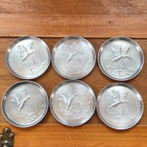 Vintage Lot of 6 Aluminum Metal Round Coasters with Flying Duck in Catta... - £6.76 GBP