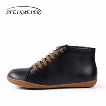 men Vintage handmade genuine leather flat casual boots man black comfortable bre - £83.75 GBP