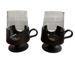 CORNING GLAS-SNAP  2 Black Mugs Glass MCM Vintage - £11.62 GBP
