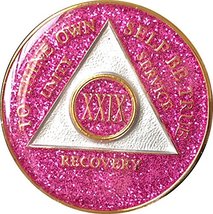 29 Year AA Medallion Glitter Pink Tri-Plate Chip XXIX - £14.23 GBP
