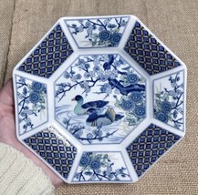 Vintage Japan 6 Inch Octagon Mandarin Duck Plate Blue Blossoms On Branches - £11.73 GBP