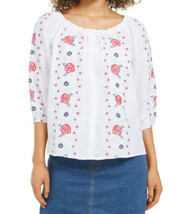 allbrand365 designer Womens Linen Embroidered Front Blouse, Small, Bright White - £46.92 GBP