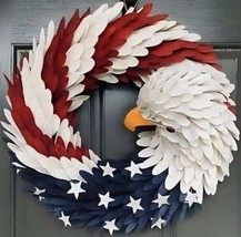 Patriotic Independence Day Wreath Door Craft Wall Hanging 15” 4th of July USA - £23.70 GBP