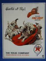 Texaco Hatful of Pep Dalmation Dog Fireman Gasoline Vintage Look Metal S... - $28.01