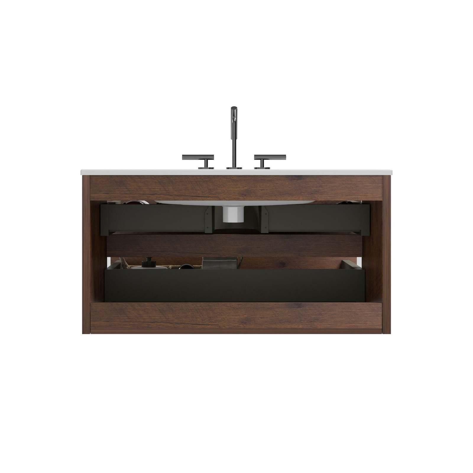 Walnut Floating Bathroom Vanity with Ceramic Sink Item image 5