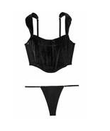 VS Dream Angels Velvet Corset Top Smooth Adjustable Thong Panty Set Blac... - $1,330.52 MXN