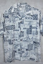 VINTAGE 70s Liberty House by Napili Island Theme Blue and White Hawaiian Shirt M - £93.51 GBP