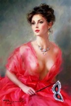 Art Oil painting Home Decor Hand classic sexy red naked girl masquerade ball - £37.28 GBP