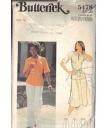 BUTTERICK PATTERN 5478 SZ 12 MISSES' TOP, SKIRT, PANTS AND BELT - $3.00