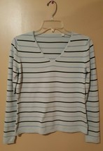 Pre-Owned Women‘s Blue Striped V-Neck Top -(Sz M) - £7.14 GBP