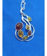 925 Sterling Silver Amber Pendant With 18-in Rolo Chain Free Shipping - $29.99