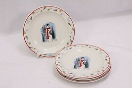 Enchanted Forest Christmas Snowman Bread Dessert Plates 6 3/4&quot; Lot of 4 Xmas - £12.12 GBP