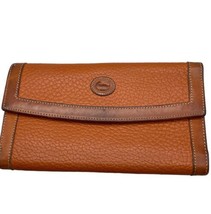 Dooney &amp; Bourke Wallet All Weather Leather Trifold Checkbook Brown Kisslock Vtg - £23.83 GBP