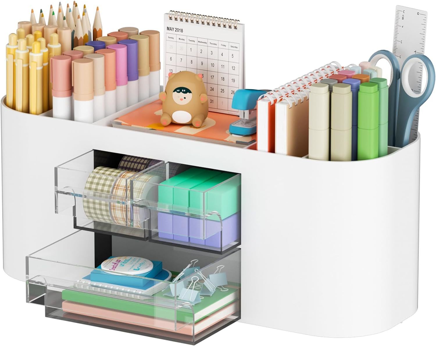 Marbrasse Desk Organizer Pen Holder For Desk With 3 Drawers,, Beige - $29.99
