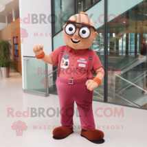 Rust Pink mascot costume character dressed with a Graphic Tee and Eyeglasses - $1,339.00