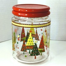 Christmas Glass Candy Jar Red Lid Festive Tree Design KIG Indonesia - $185.83 MXN