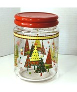 Christmas Glass Candy Jar Red Lid Festive Tree Design KIG Indonesia - $9.90