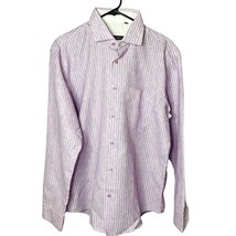 Mens Purple Button Down Shirt Pinstripe Long Sleeve u Size 46 Infinity New - $40.99