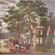 The Wayside Inn Lithograph 1952 Currier And Ives Print Tavern Carriage LGADCuIv - £39.42 GBP